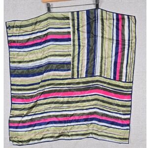Desco Vintage 100% Silk Scarf Striped Green Navy Pink Square Made in Japan 35x30